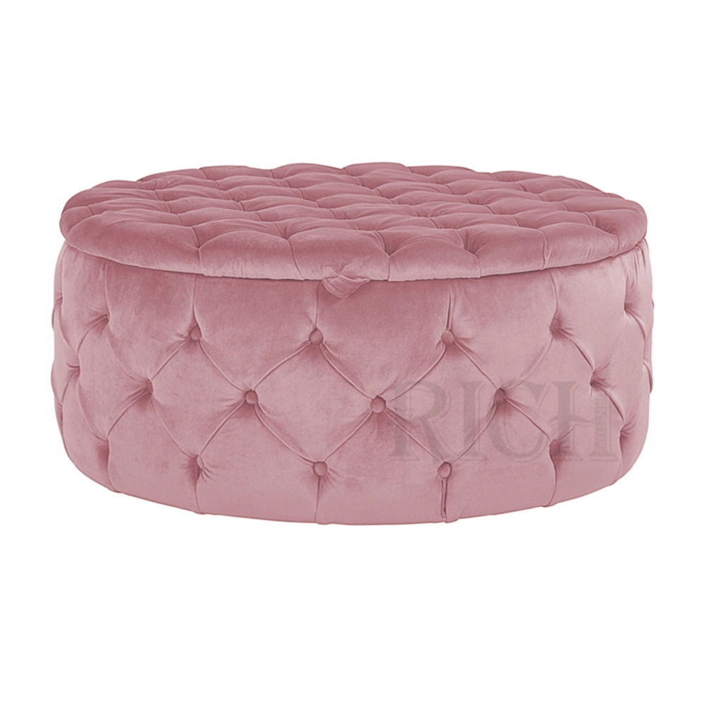 Round Shape Button Tufted Storage Ottoman